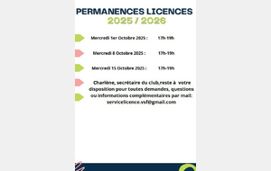 Licences 2025-2026 : Permanences d'octobre