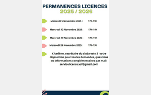 Licences 2025-2026 : Permanences de Novembre